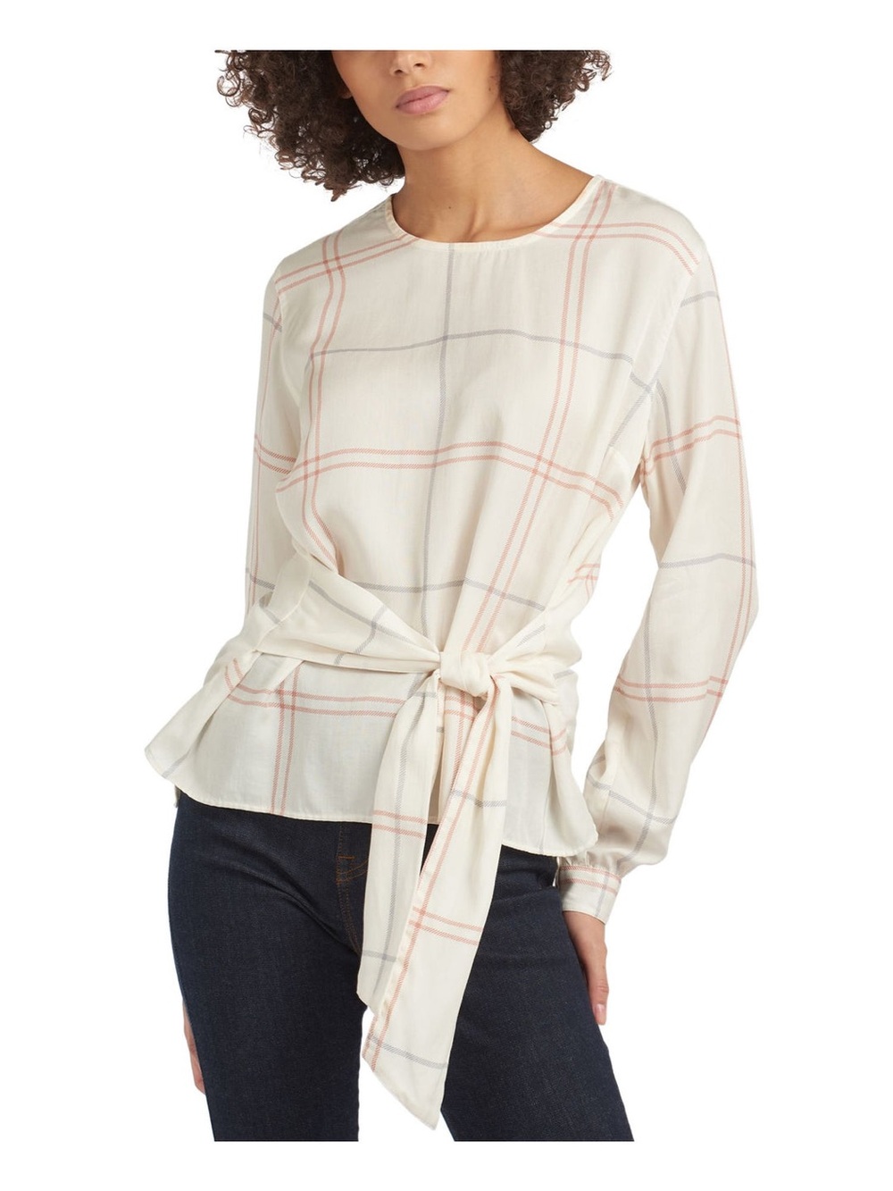Barbour Balmory Ivory Printed Tie Waist Top Cuffed Sleeve Women's Size 40/42
